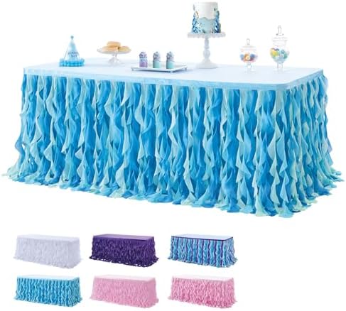 Leegleri 6FT Tulle Table Skirt Ocean Blue Perfect for Baby Celebrations