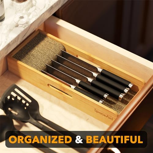 SpaceAid Bamboo Knives Organizer Small