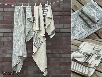 Signature Black Striped Linen Tea Towels Set of 2