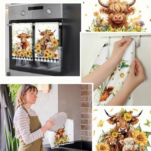 VitalCozy 8-Piece Summer Kitchen Set - Sunflower Cow Pot Holders Oven Mitts
