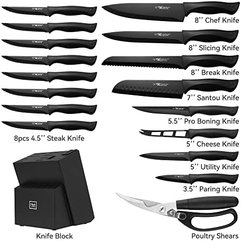 HUNTERDUAL 19-Piece Knife Set Sharp Durable Easy to Clean