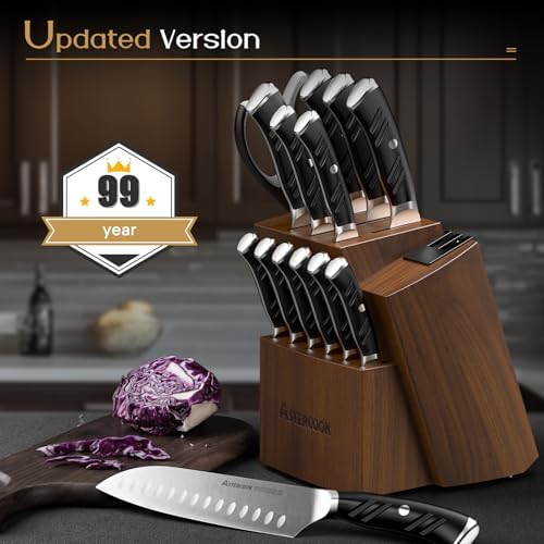 15-Piece German Kitchen Knife Set with Full Tang Handles