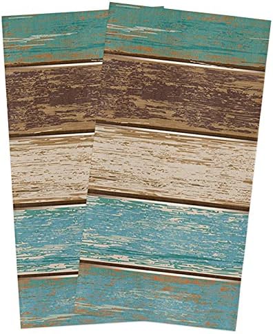ZOEGARDEN Rustic Teal Green Brown Rusty Turquoise Retro Kitchen Towels 2-Piece 18x28