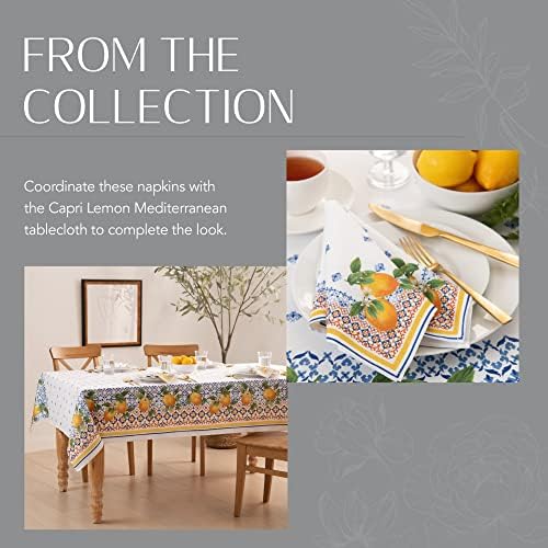 Elrene Home Fashions Capri Lemon Double-Bordered Mediterranean SpringSummer Cloth Napkins