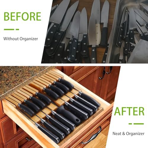BBAMKnife Organizer with Sharpener Detachable Bamboo Knife Block for 16 Knives