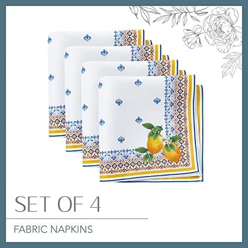 Elrene Home Fashions Capri Lemon Double-Bordered Mediterranean SpringSummer Cloth Napkins