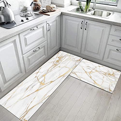 Mrcrypos Gold White Anti-Fatigue Kitchen Rugs 2-Pack