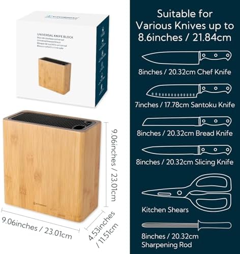 KITCHENDAO XL Bamboo Universal Knife Block Holder for All Knives