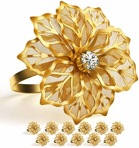 Stylish 12-Piece Flower Napkin Rings with Rhinestone