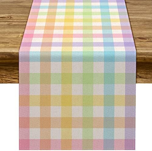 Pudodo Easter Buffalo Plaid Table Runner