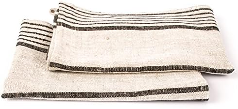 Signature Black Striped Linen Tea Towels Set of 2