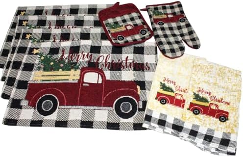 8-Piece Christmas Buffaloe Plaid Placemats Kitchen Decor Set