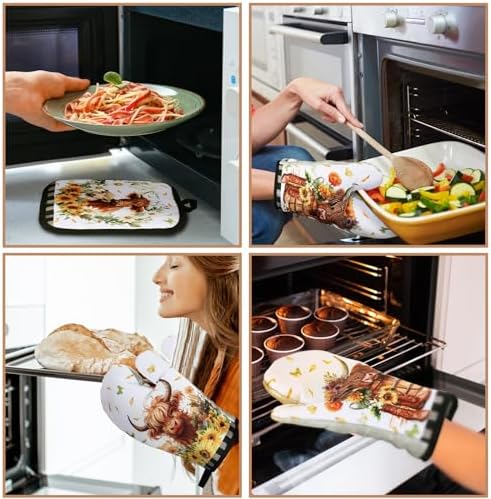 VitalCozy 8-Piece Summer Kitchen Set - Sunflower Cow Pot Holders Oven Mitts