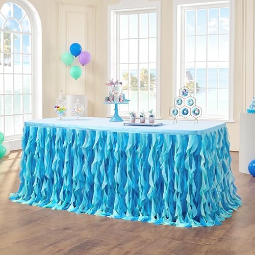 Leegleri 6FT Tulle Table Skirt Ocean Blue Perfect for Baby Celebrations