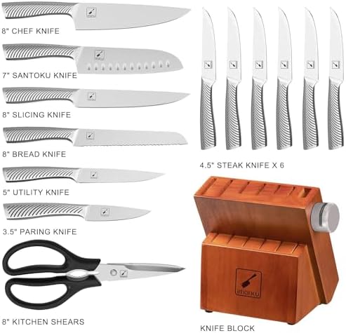 Premium 14-Piece Kitchen Knife Set with Block for Home Kitchen