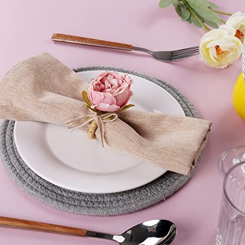 Vibrant Handmade Napkin Rings Pink Peonies for Weddings Parties More