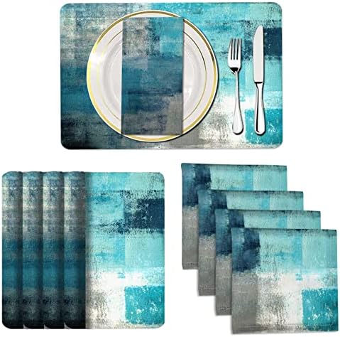 MCALK Modern Turquoise Placemat Cloth Napkin Set
