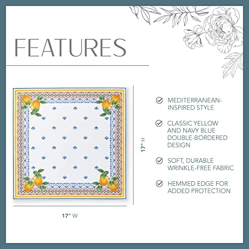 Elrene Home Fashions Capri Lemon Double-Bordered Mediterranean SpringSummer Cloth Napkins