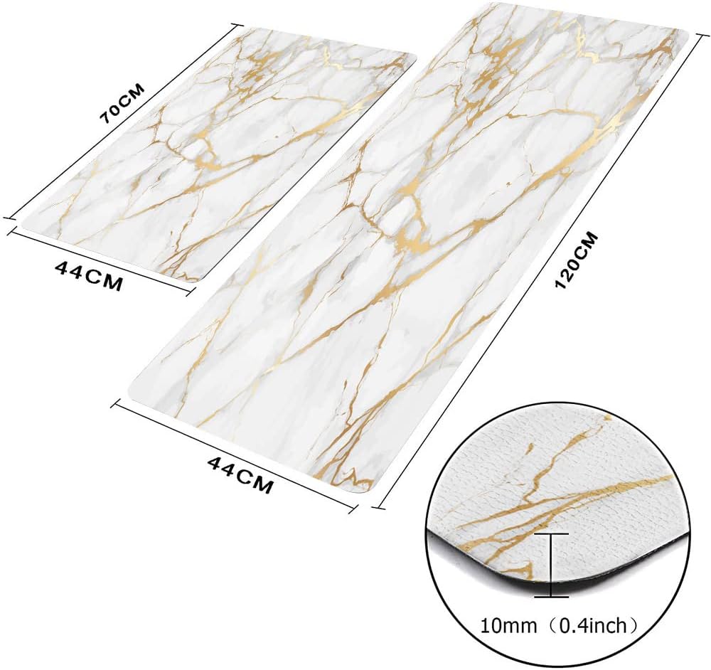 Mrcrypos Gold White Anti-Fatigue Kitchen Rugs 2-Pack