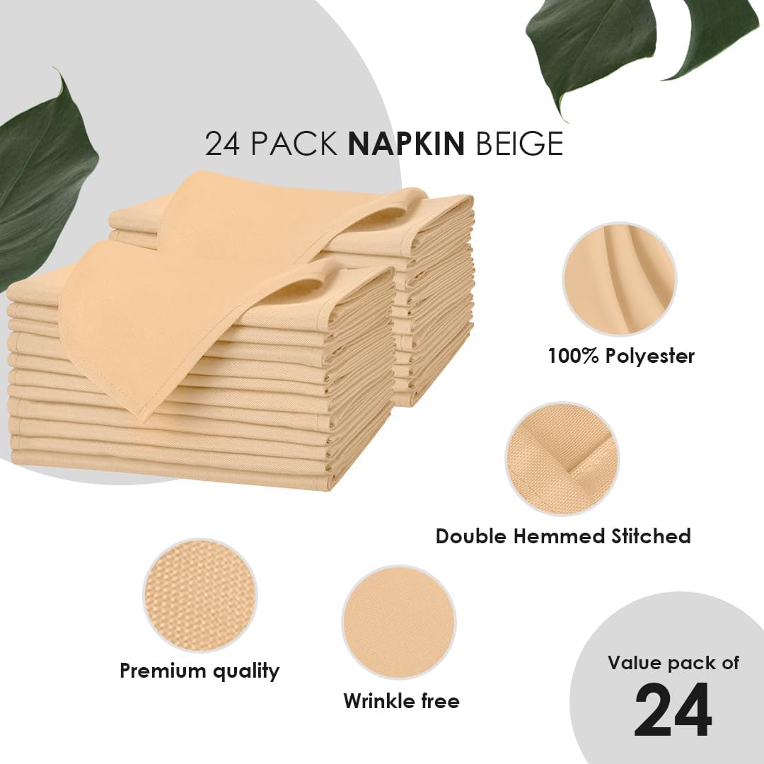 Elegant Durable Cloth Napkins - Beige 17x17-inch Napkins for Parties and Weddings
