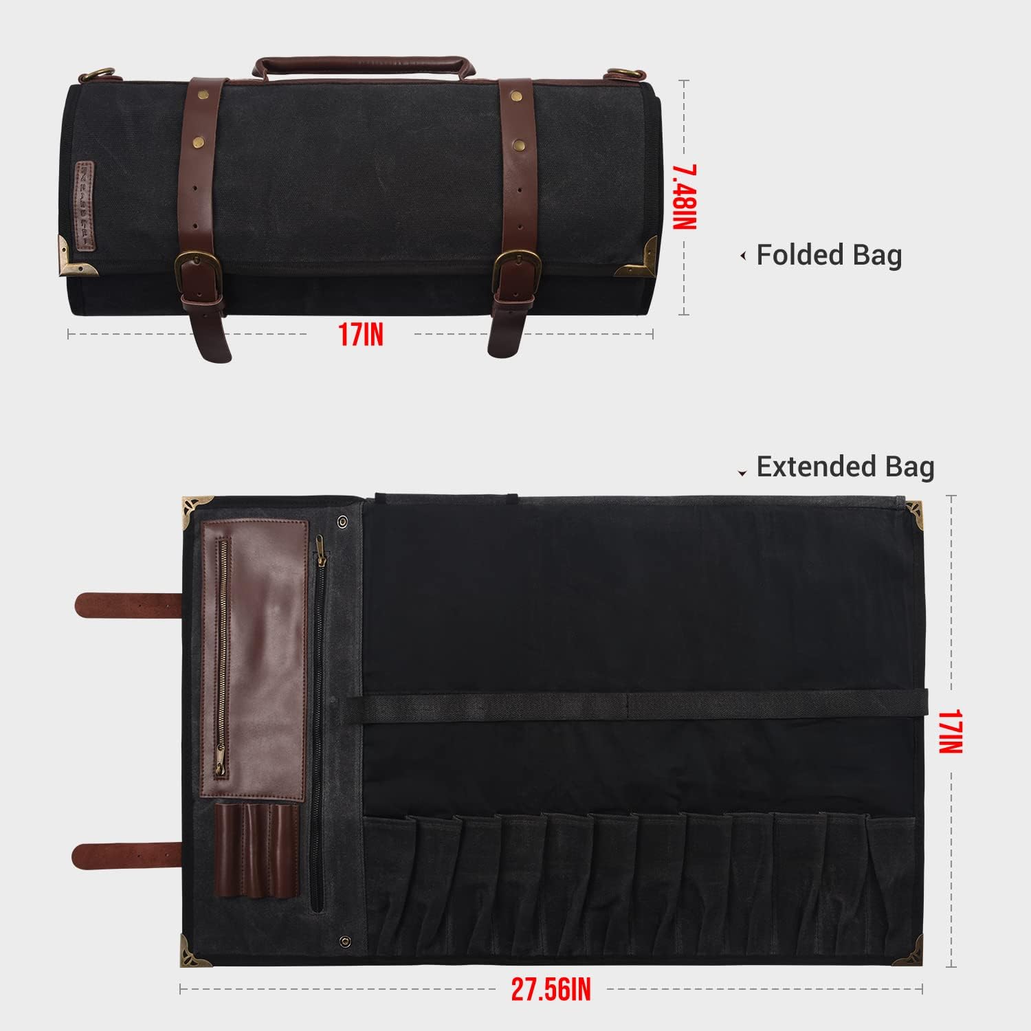 Elegant Chef Knife Roll Bag - 12 Slots Sizes Quality Warranty