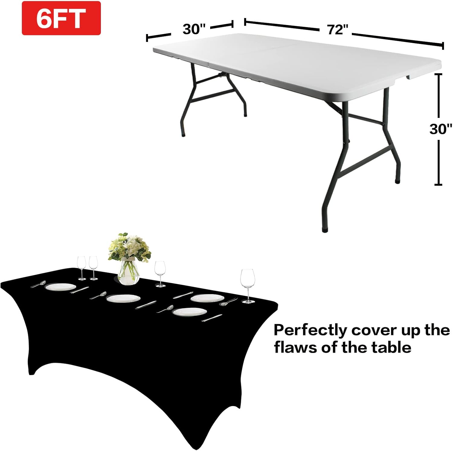 6FT Black Tablecloth 2-Pack IVAPUPU