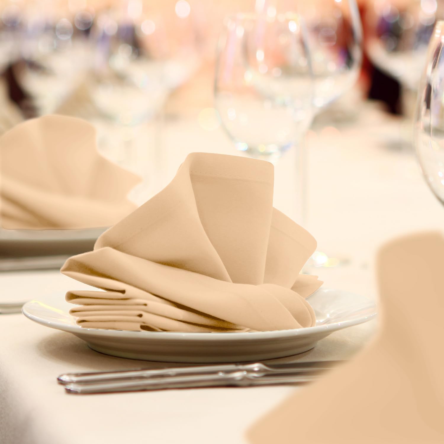 Elegant Durable Cloth Napkins - Beige 17x17-inch Napkins for Parties and Weddings