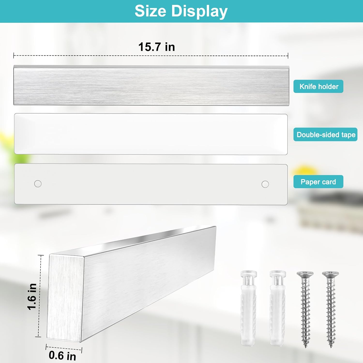 16 Inches Magnetic Knife Strip No Drill Wall Mount