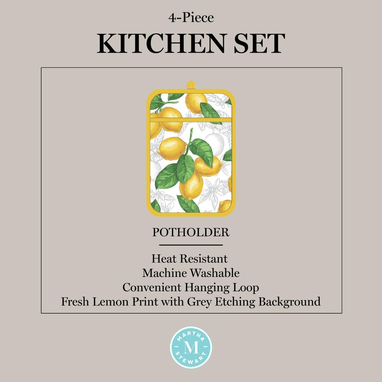 Martha Stewart 4-Pack Kitchen Set with Lots of Lemons Design