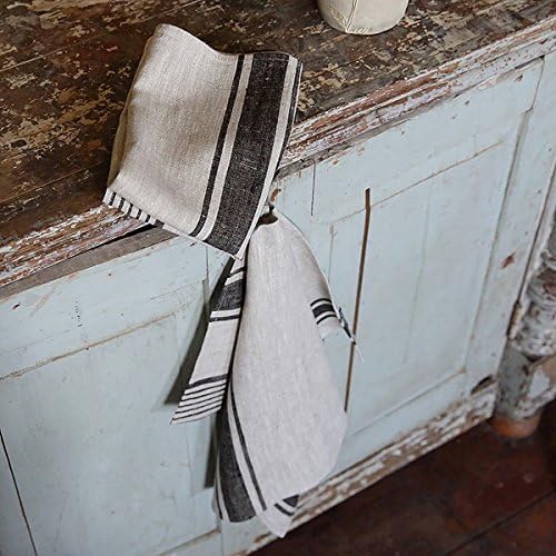 Signature Black Striped Linen Tea Towels Set of 2