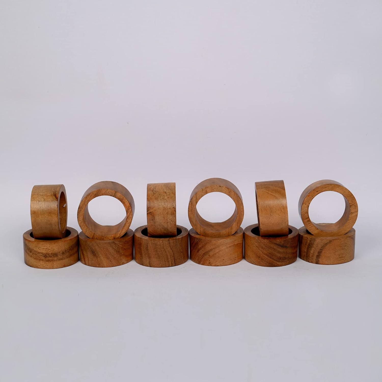 Handmade Acacia Napkin Rings 12 Set for Dining and Home