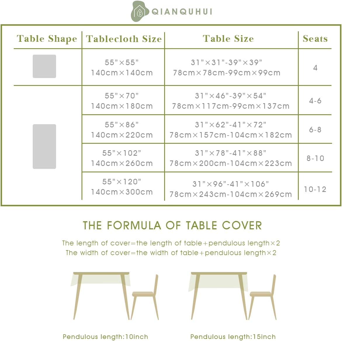 QIANQUHUI Embroidered Tablecloth for Dining Water resistant 55x70 inches