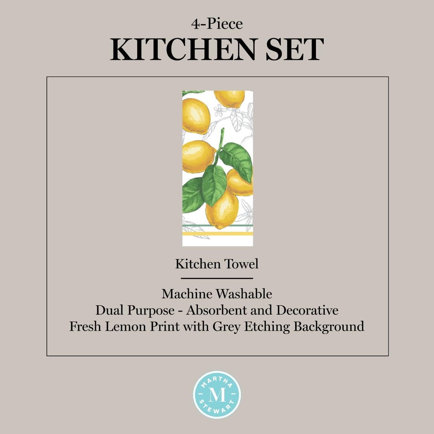 Martha Stewart 4-Pack Kitchen Set with Lots of Lemons Design