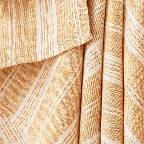 Set of 2 Gold Linen Tea Towels Multistripe