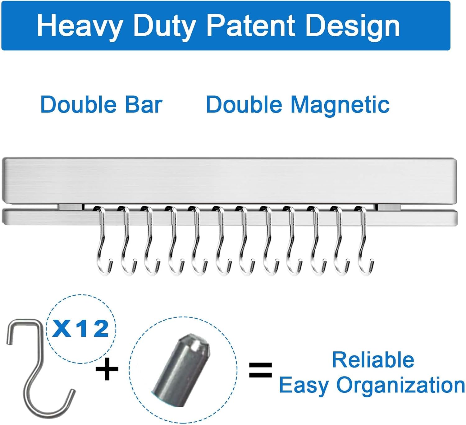 17-Inch No Drill Magnetic Knife Holder with 12 Hooks