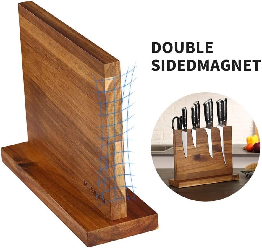 Musifan Magnetic Knife Block with Acacia Wood