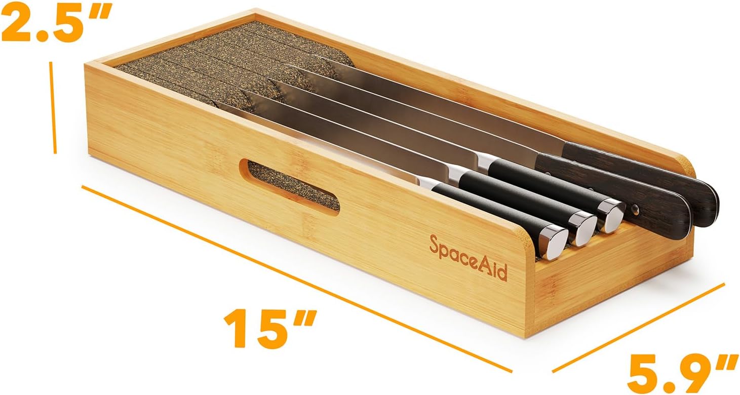 SpaceAid Bamboo Knives Organizer Small
