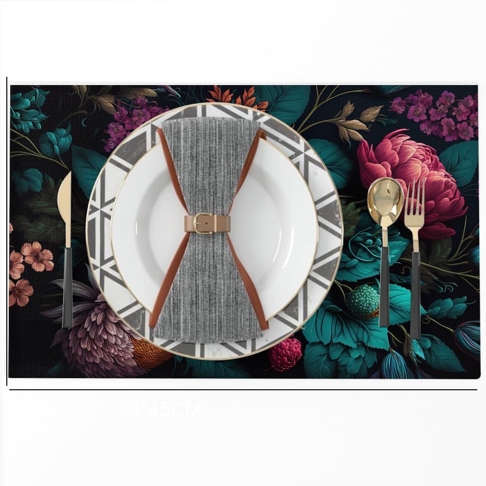 Redamancy 12x18 Dark Red Pink Peony Floral Place Mat Set of 4
