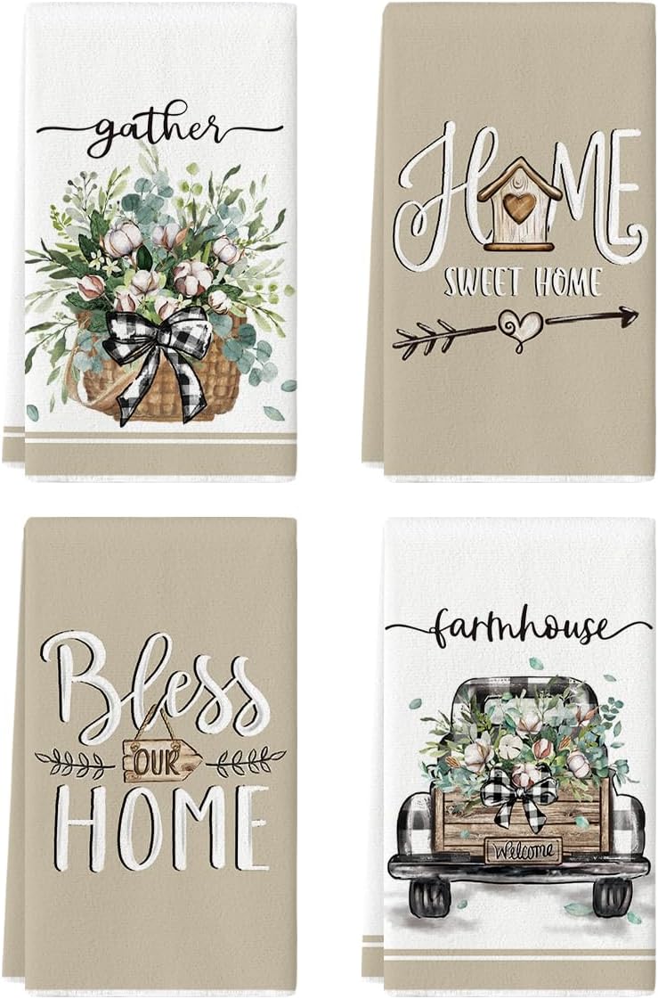 Artoid Mode Eucalyptus Truck Fresh Dish Towels for Kitchen