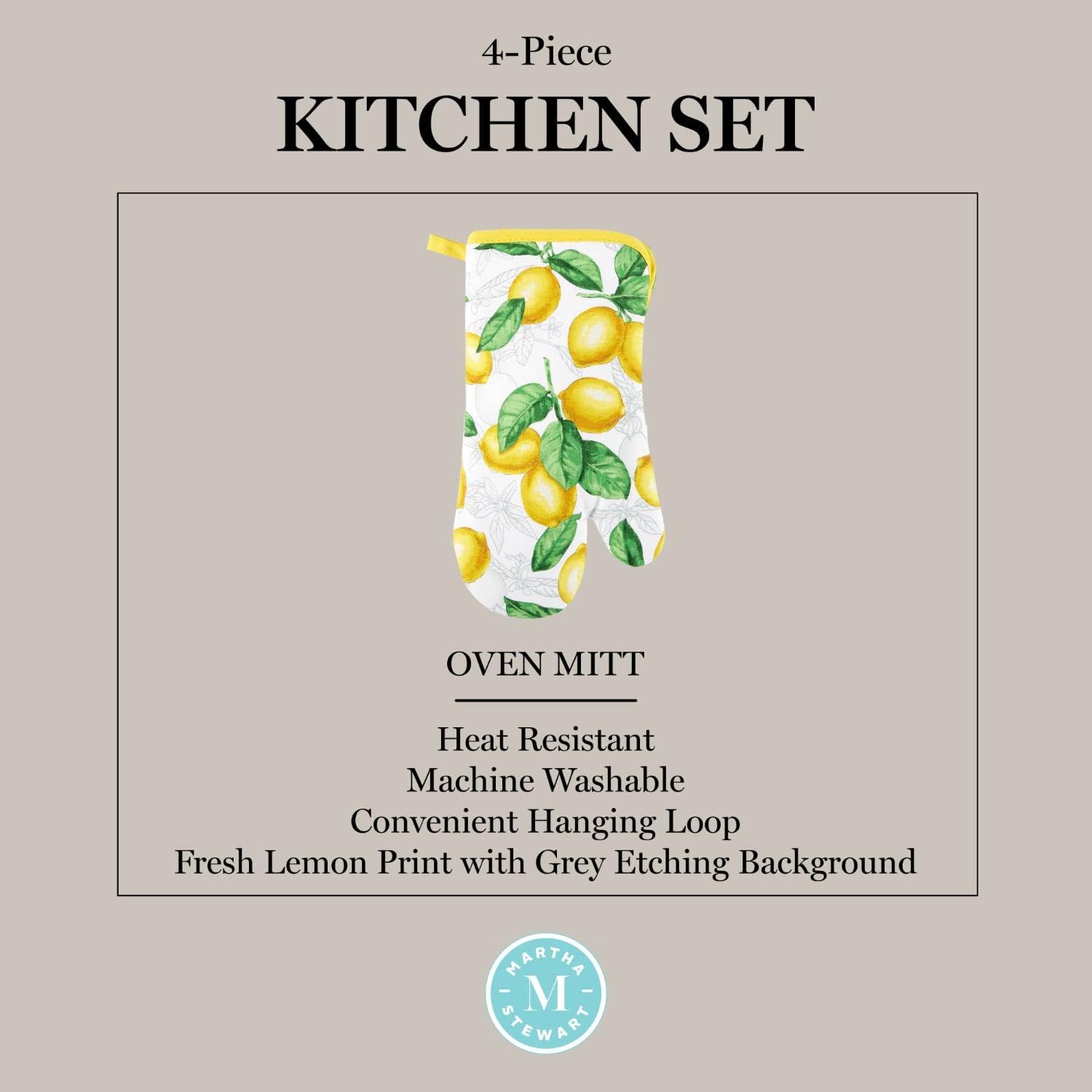 Martha Stewart 4-Pack Kitchen Set with Lots of Lemons Design