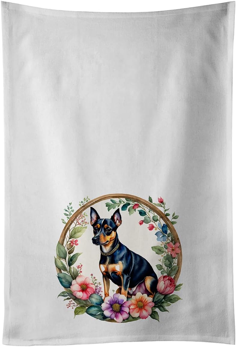 Carolines Treasures Miniature Pinscher and Flower Kitchen Towel Set of 2