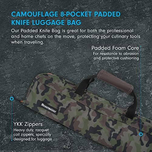 Messermeister 8-Pocket Knives Bag Reinforced Pockets Durable Stylish Holds 18 Knife