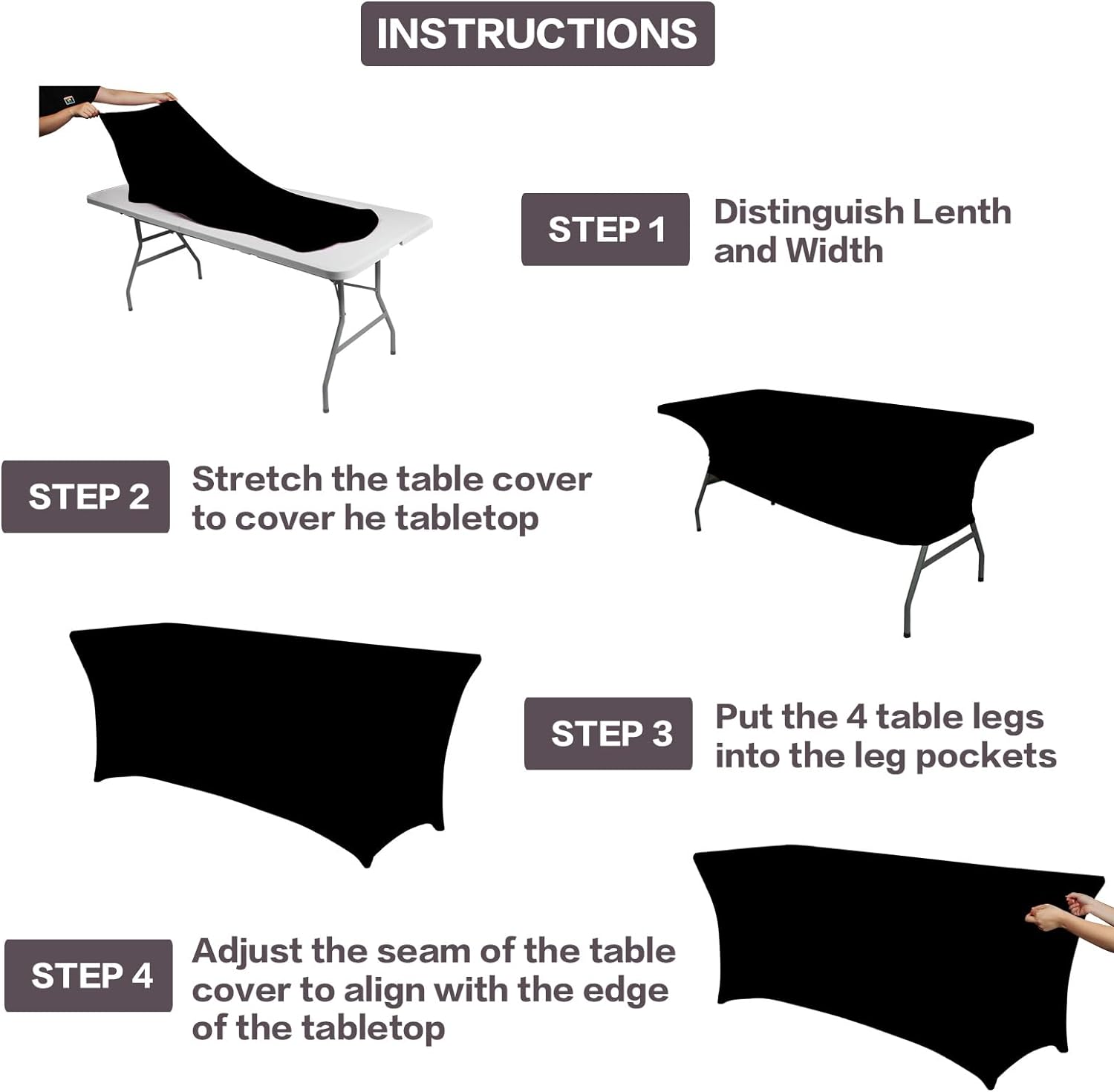 6FT Black Tablecloth 2-Pack IVAPUPU