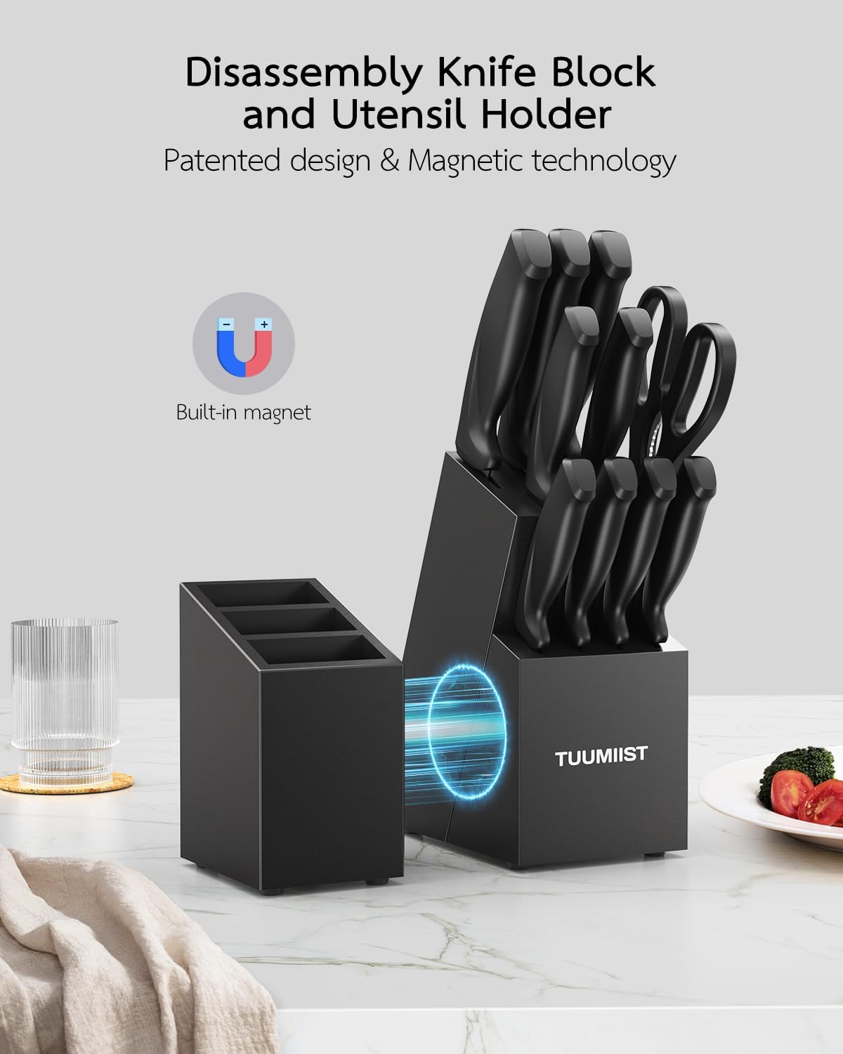 TUUMIIST 32-Piece Knife Set with Block and Magnetic Holder