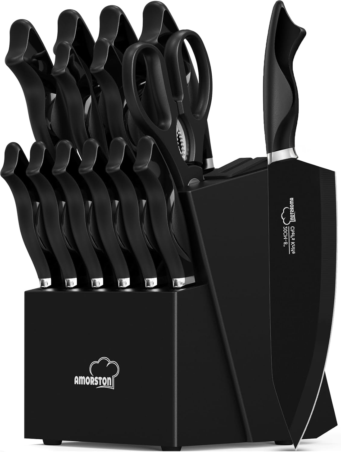 Amorston 15-Piece Knife Set with Built-in Sharpener