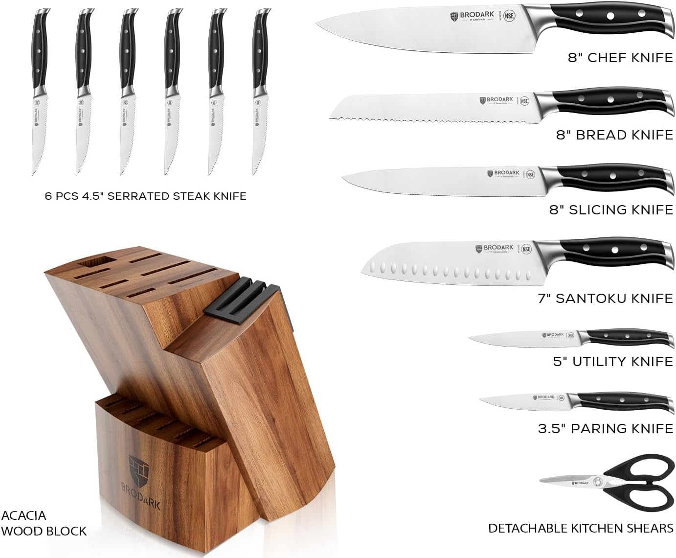 BRODARK 15-Piece Professional Chef Knife Set
