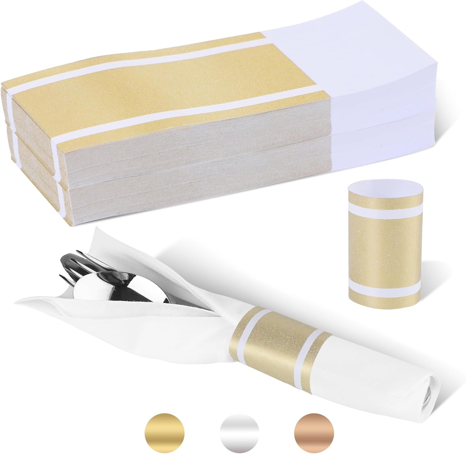 Germiwipe Matte Gold Silverware Napkin Rings 200 PCS