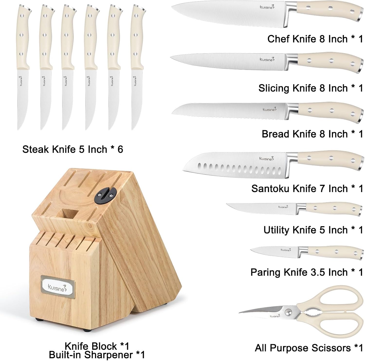 Kuisine Chef Knife Set with Built-in Sharpener 15PCS