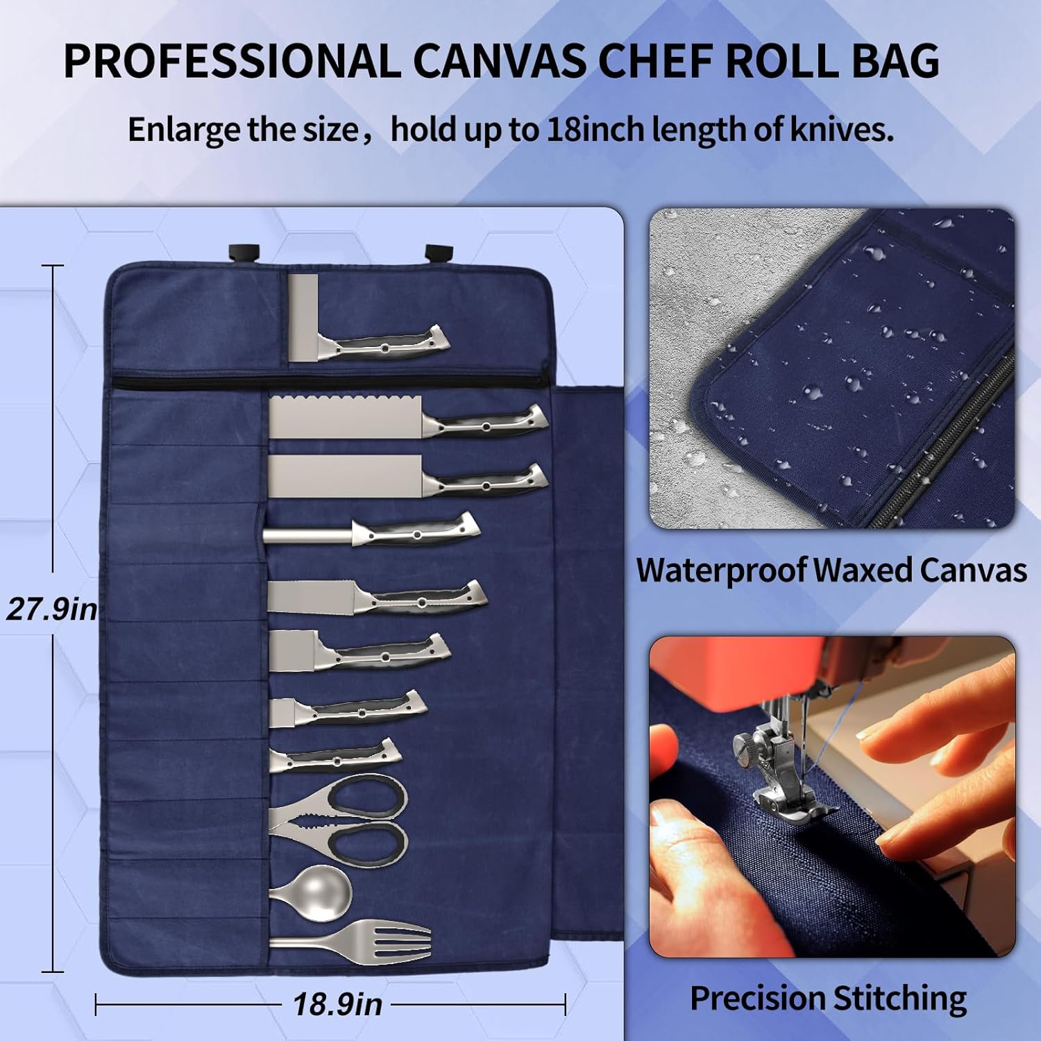 18-inch Waxed Canvas Chefs Knife Roll Bag