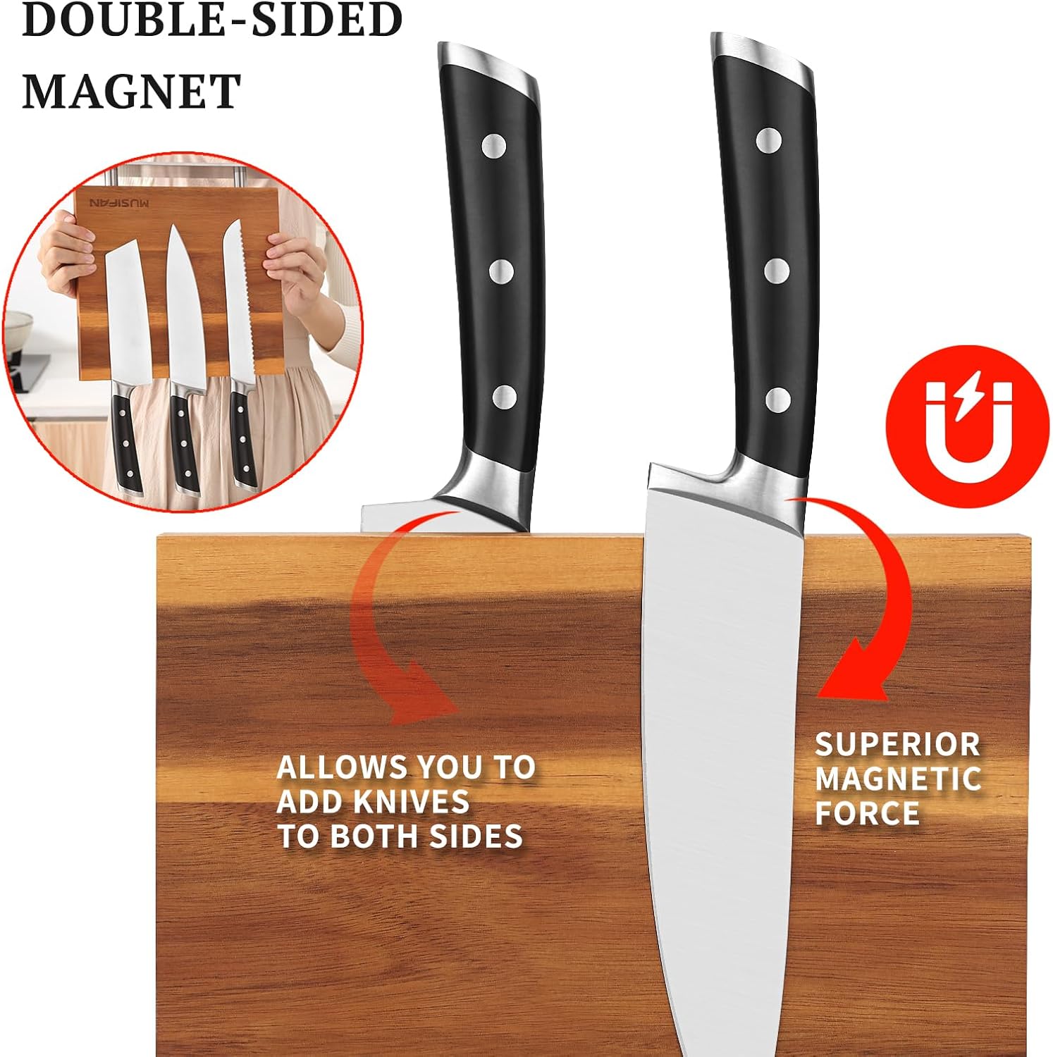 Sturdy Acacia Magnetic Knife Holder